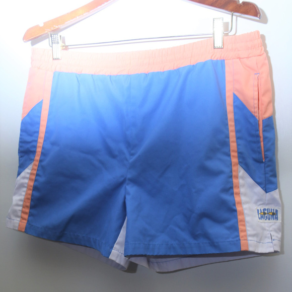 80's Vintage "LAGUNA" Colorblock Swim Trunks - Picture 3 of 5